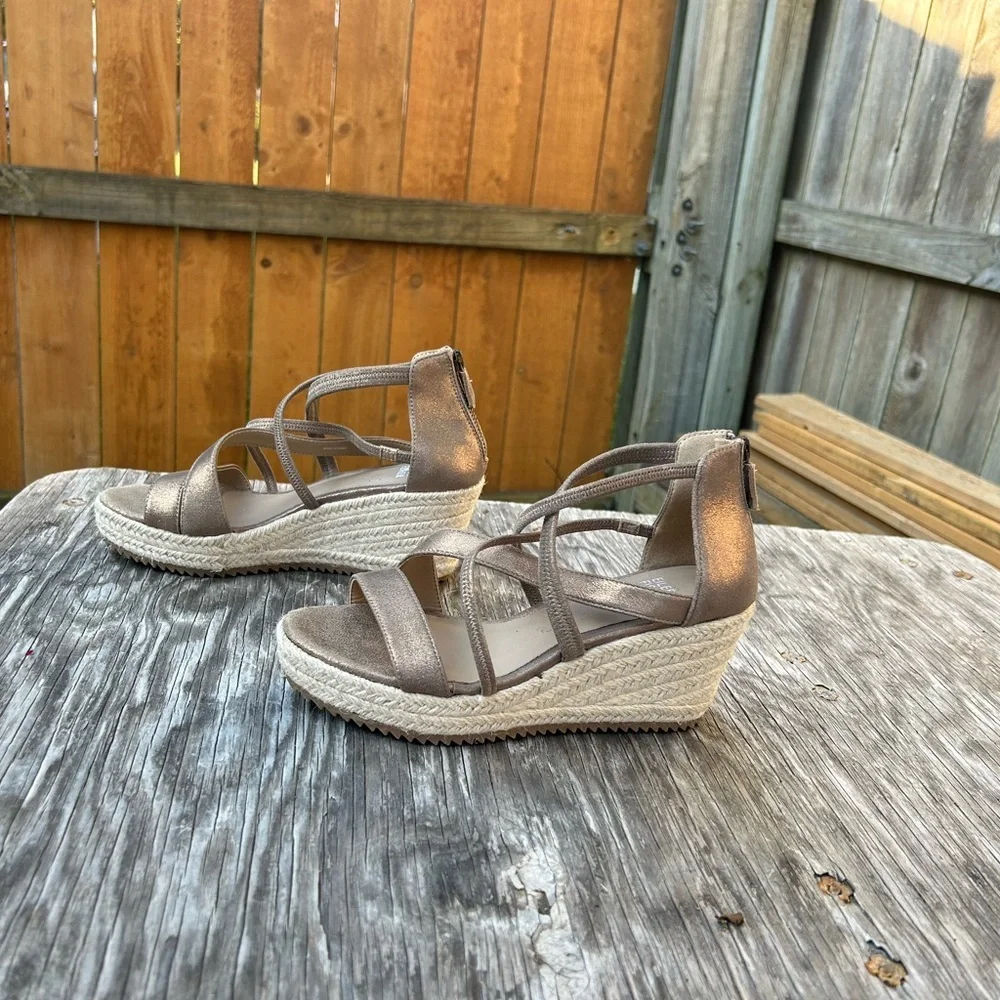 Eileen Fisher Wanda Espadrille Wedge Sandal Metallic Leather Size 6.5